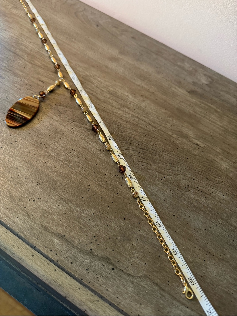 Brown & Gold Tone Beaded Drop Pendant Necklace - Picture 7 of 7